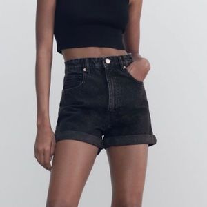 Zara mom fit denim shorts in light black wash